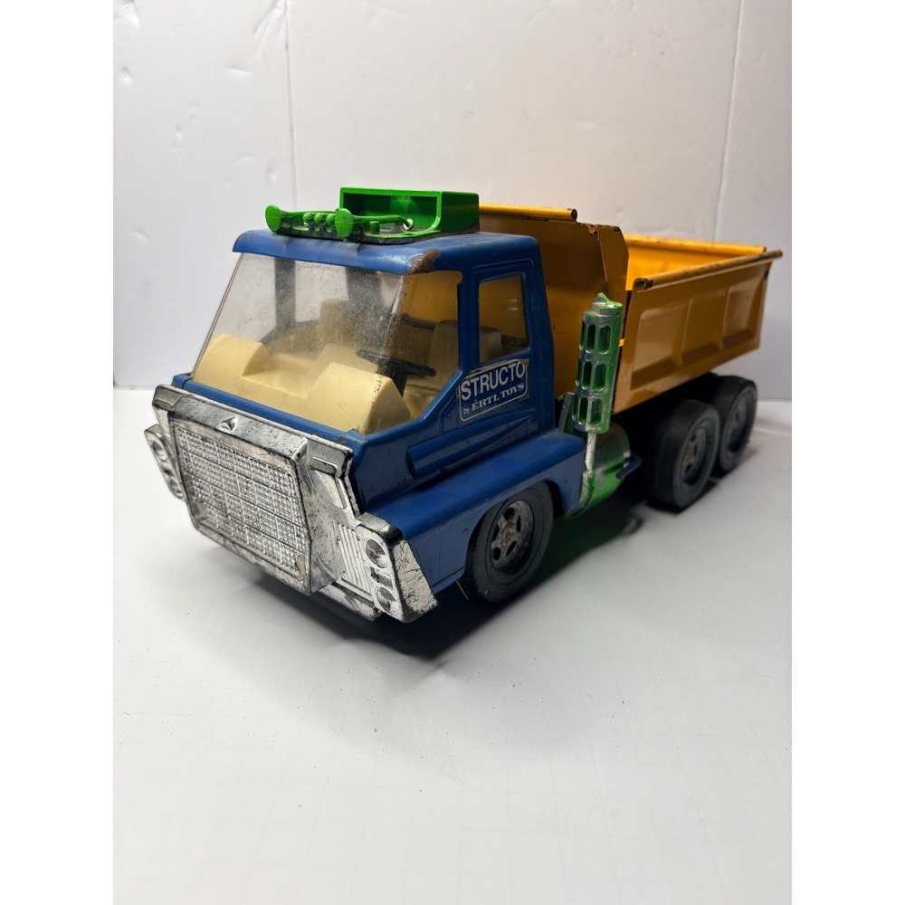 Vintage Structo by Ertl Toys Pressed Steel Dump Truck Blue Yellow 14 Inch